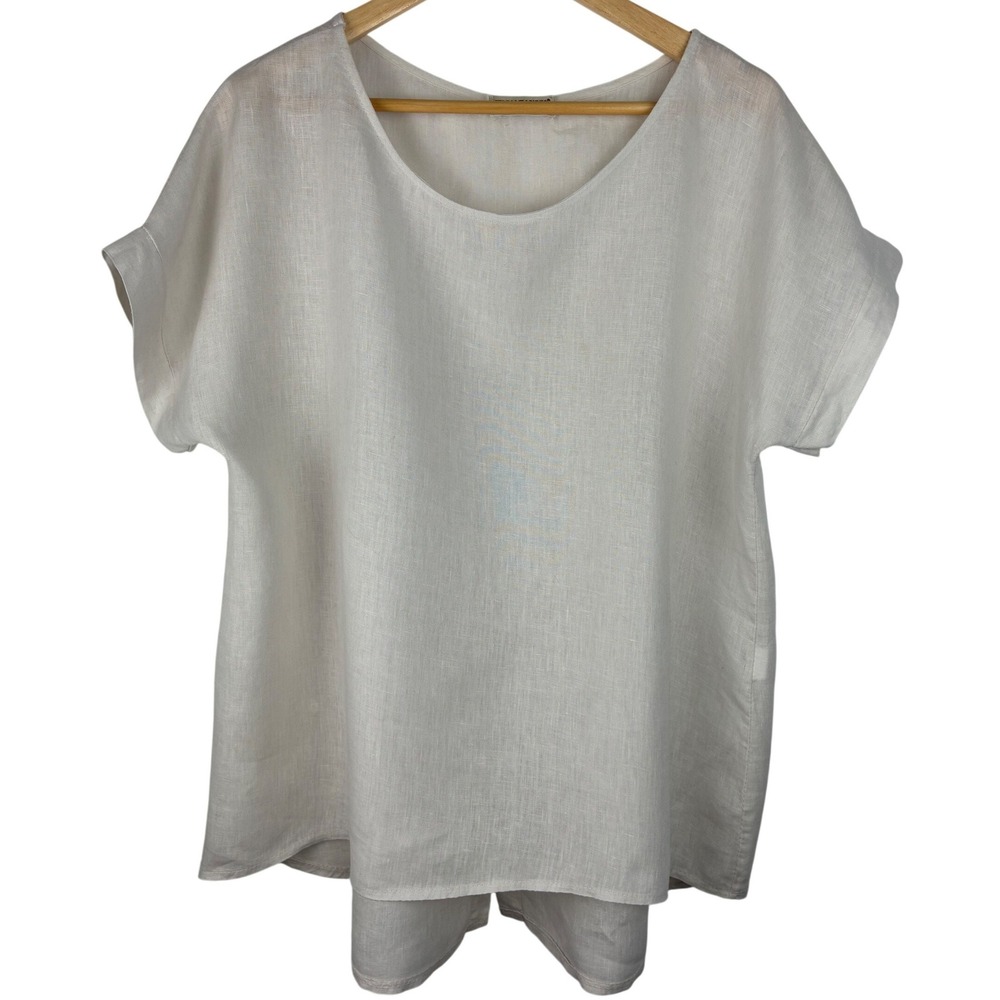 Terzo Millennio 100% Linen Top Made In Italy Lagenlook Hi Low Back Button M